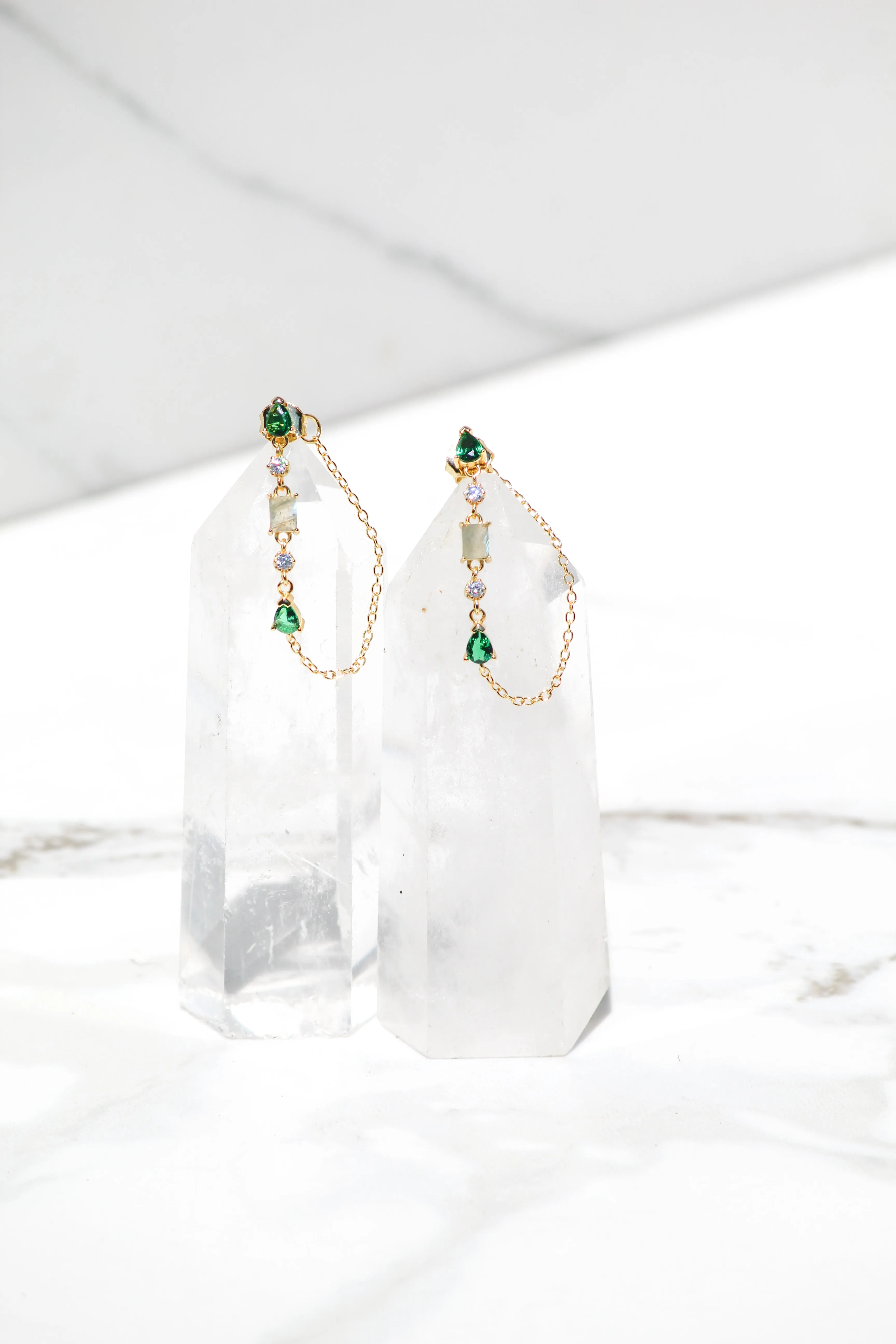 DROPLET EARRINGS- EMERALD + LABRADORITE sold by Native Gem product image thumbnail 3