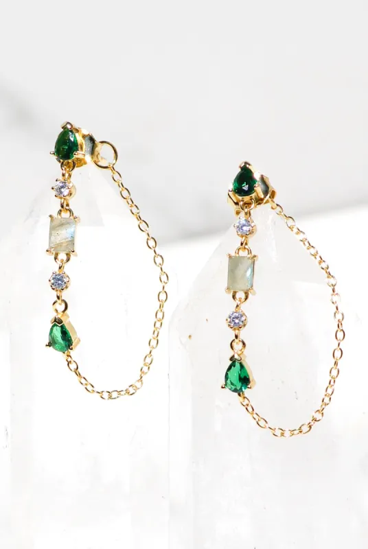 DROPLET EARRINGS- EMERALD + LABRADORITE sold by Native Gem