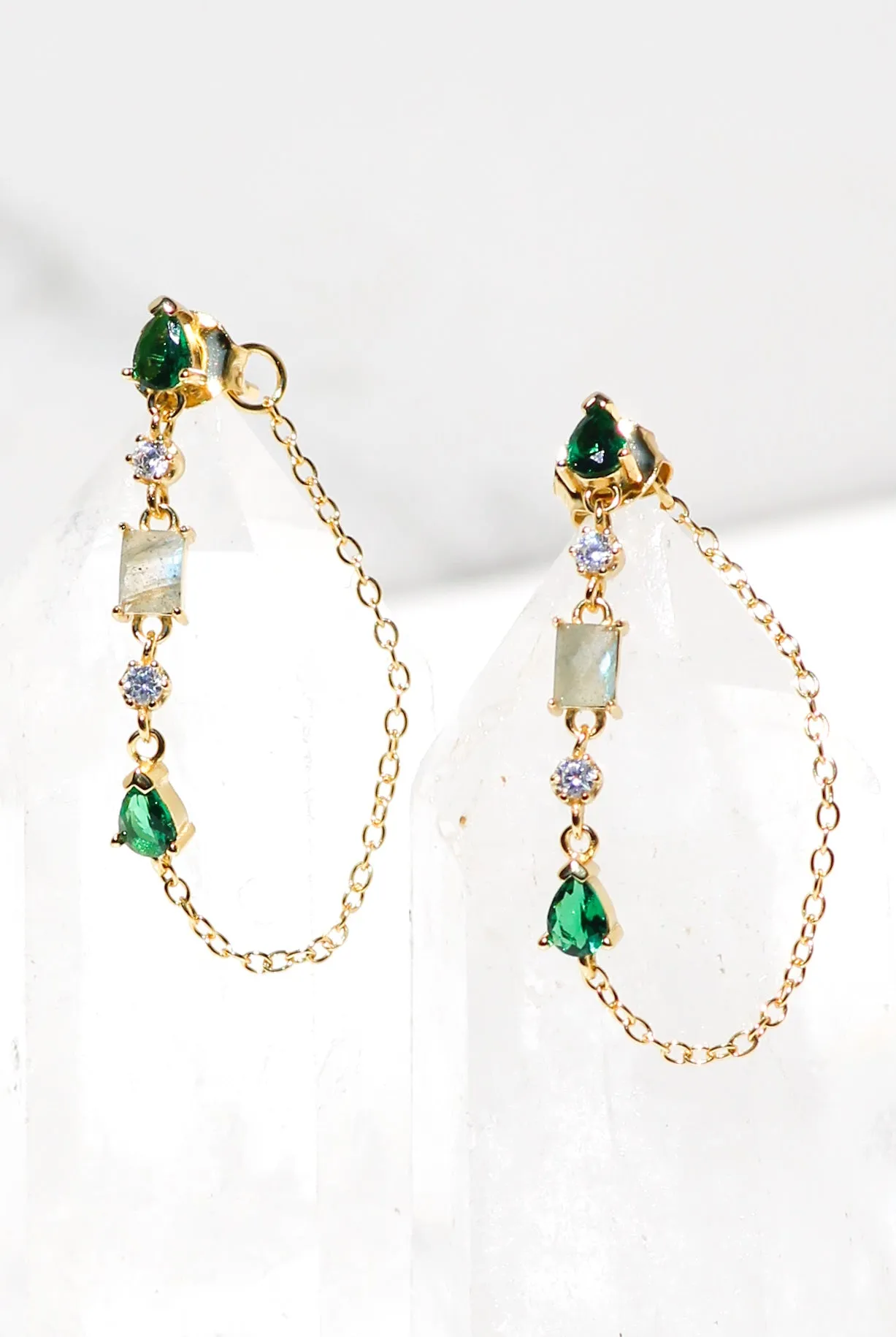 DROPLET EARRINGS- EMERALD + LABRADORITE sold by Native Gem