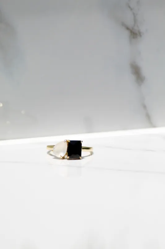 PERFECT PAIR RING- BLACK + RAINBOW MOONSTONE sold by Native Gem