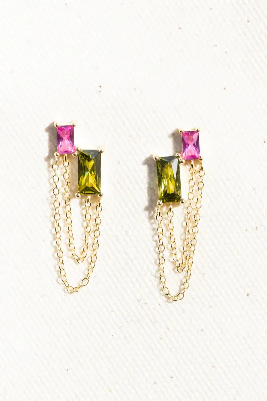 BESTIE BAGUETTE EARRINGS- PINK + PERIDOT sold by Native Gem