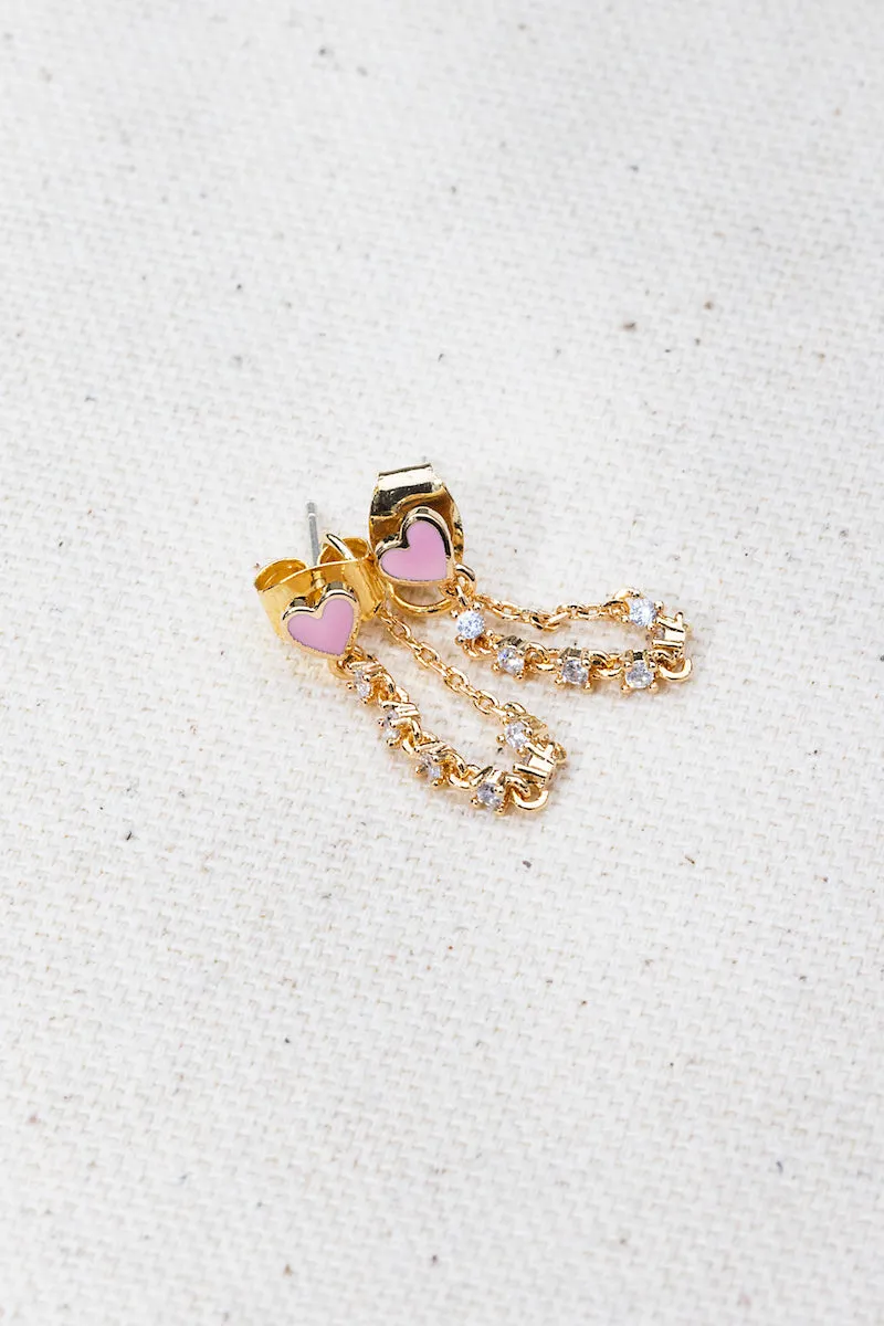 HEART THROB EAR CHAINS- PINK sold by Native Gem