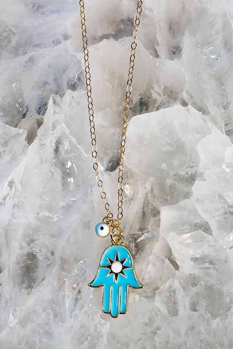 HAPPINESS HAMSA NECKLACE- TURQUOISE sold by Native Gem