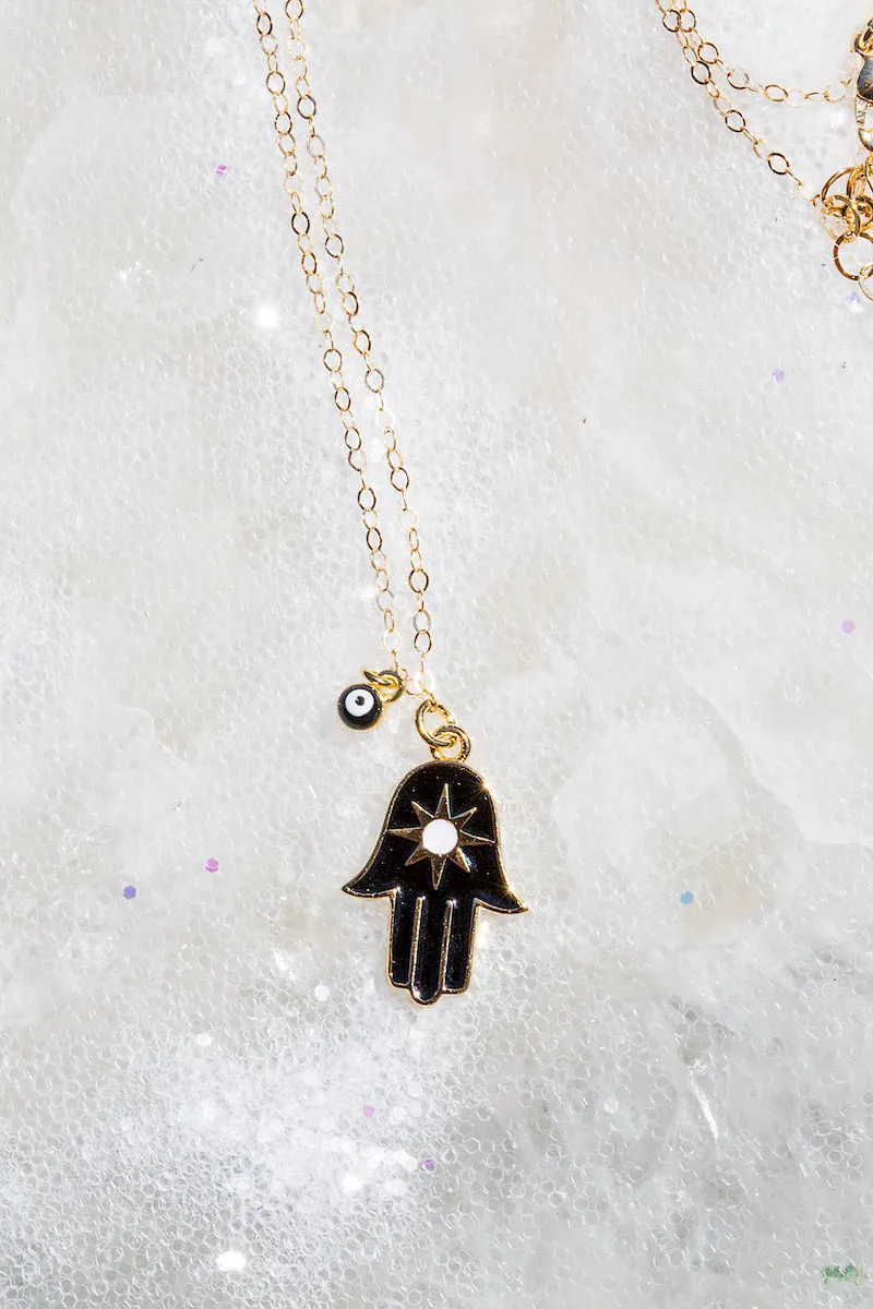HAPPINESS HAMSA NECKLACE- BLACK sold by Native Gem