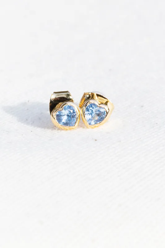 TEENY HEART STUDS- AQUAMARINE sold by Native Gem