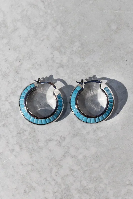 RAZOR EDGE HOOPS- SILVER + TURQUOISE sold by Native Gem