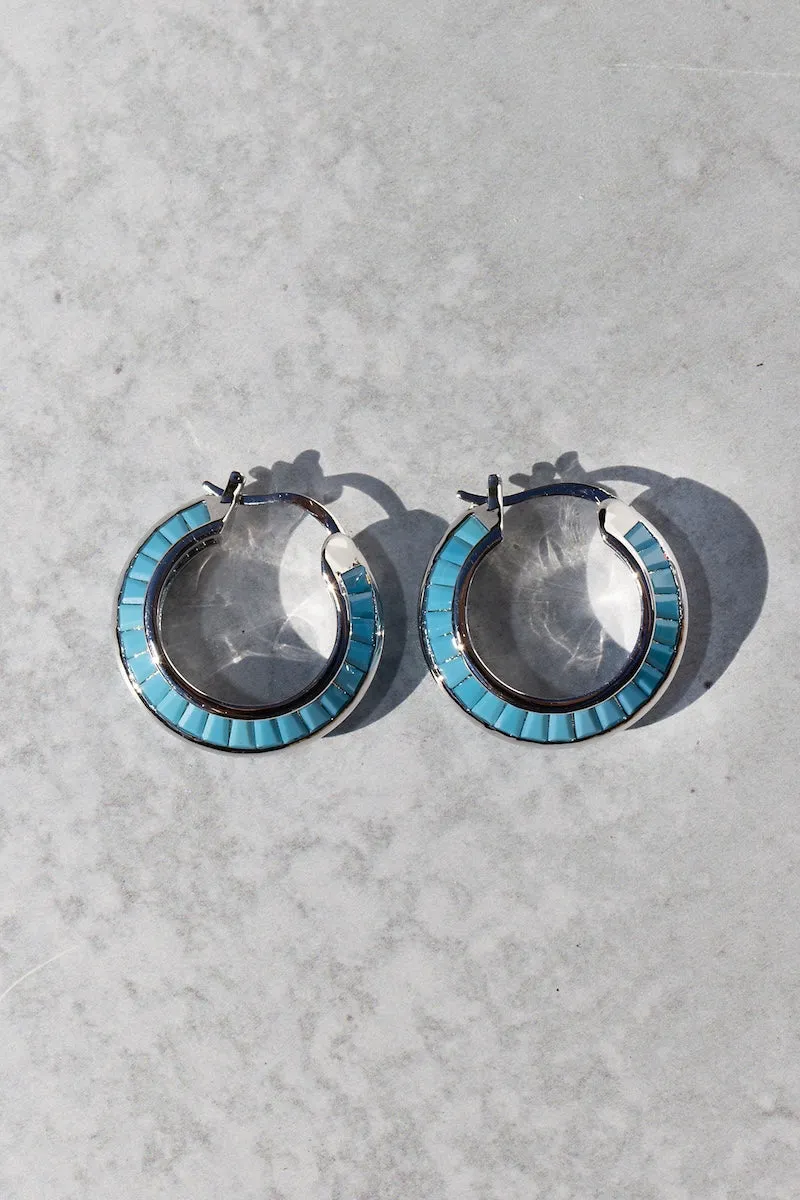 RAZOR EDGE HOOPS- SILVER + TURQUOISE sold by Native Gem