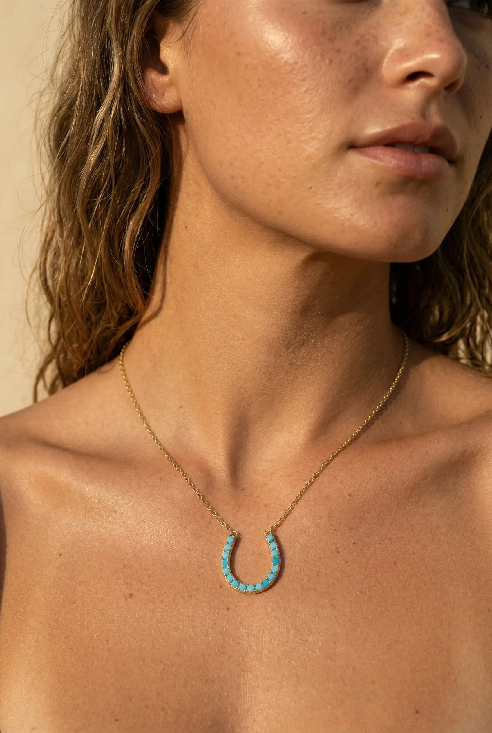 LUCKY HORSESHOE NECKLACE- GOLD + TURQUOISE sold by Native Gem product image thumbnail 2