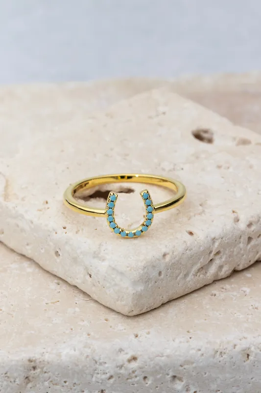 LUCKY HORSESHOE RING- GOLD + TURQUOISE made by Native Gem