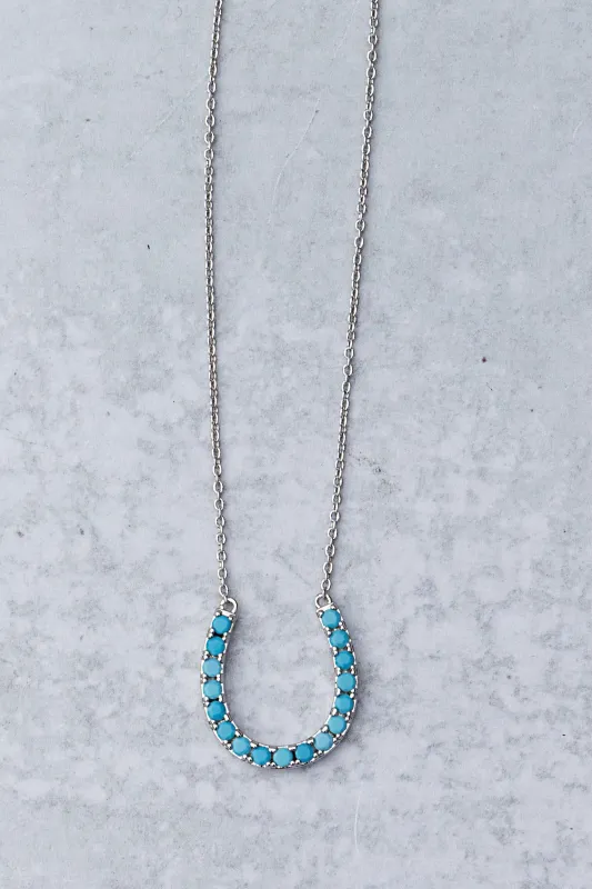 LUCKY HORSESHOE NECKLACE- STERLING SILVER + TURQUOISE made by Native Gem