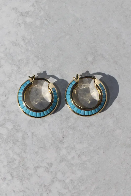 RAZOR EDGE HOOPS-  GOLD + TURQUOISE made by Native Gem