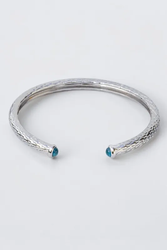 BALI OPEN SLIM GEMSTONE BANGLE- STERLING SILVER + AQUAMARINE made by Native Gem