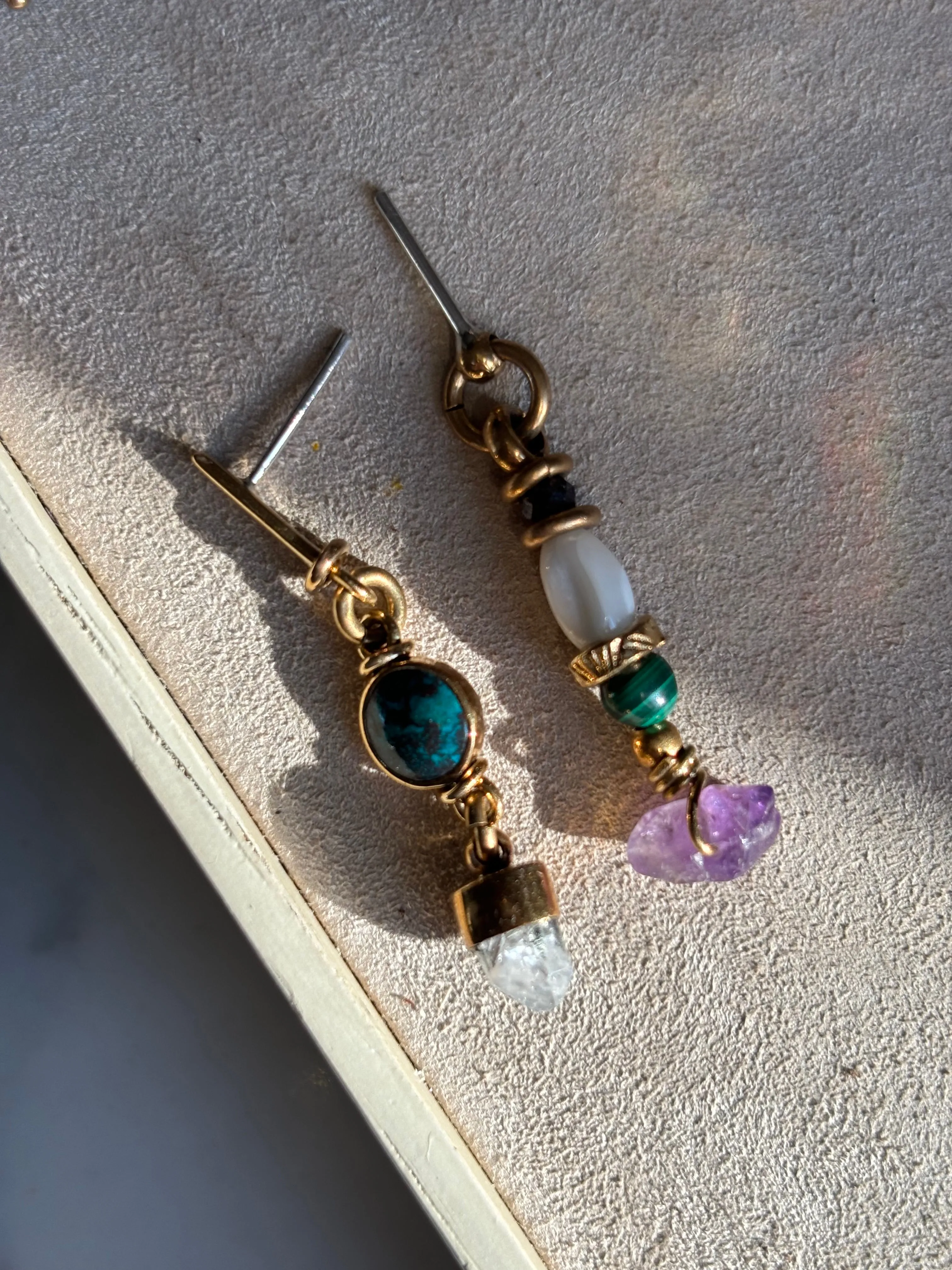 Giada mismatch gemstone earring sold by Lissa Bowie
