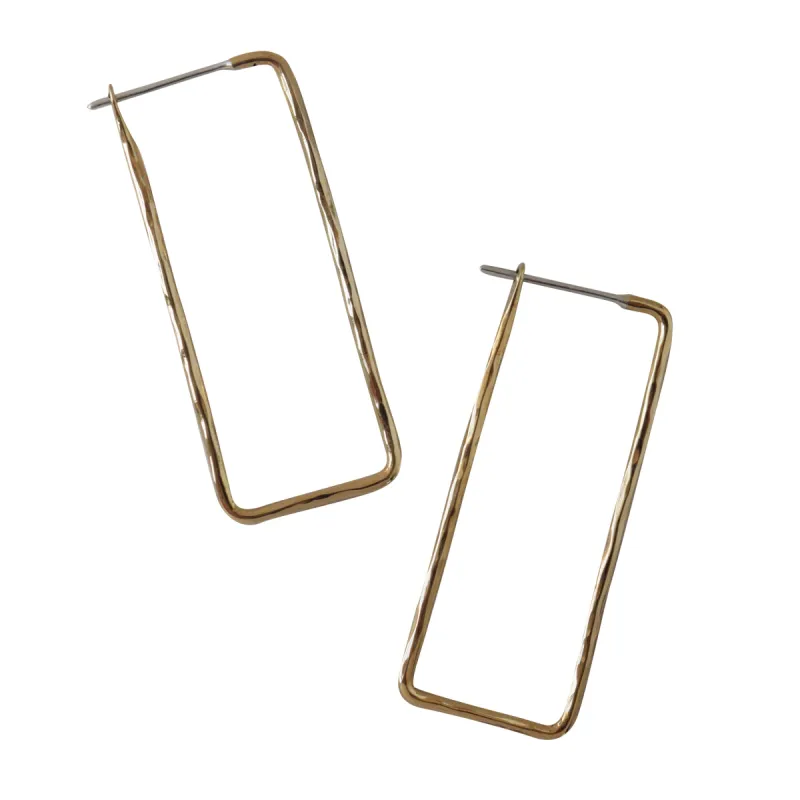 Rectangle hammered hoop earring sold by Lissa Bowie