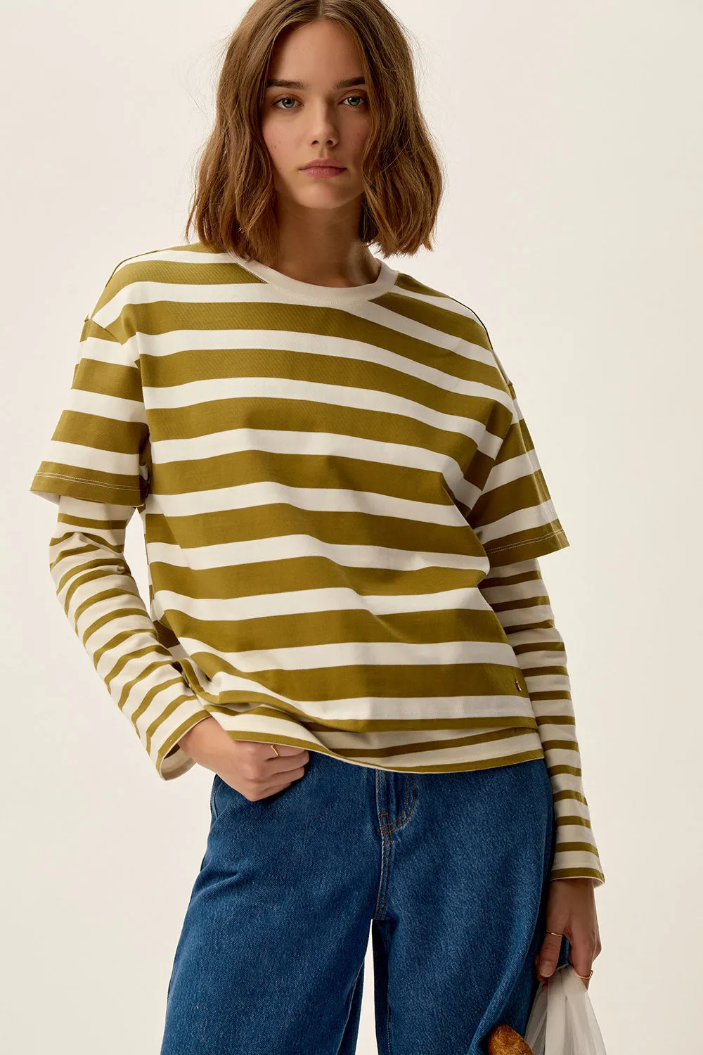 Tee-shirt marinière Filma Basilic/Ecru sold by Des Petits Hauts product image thumbnail 2