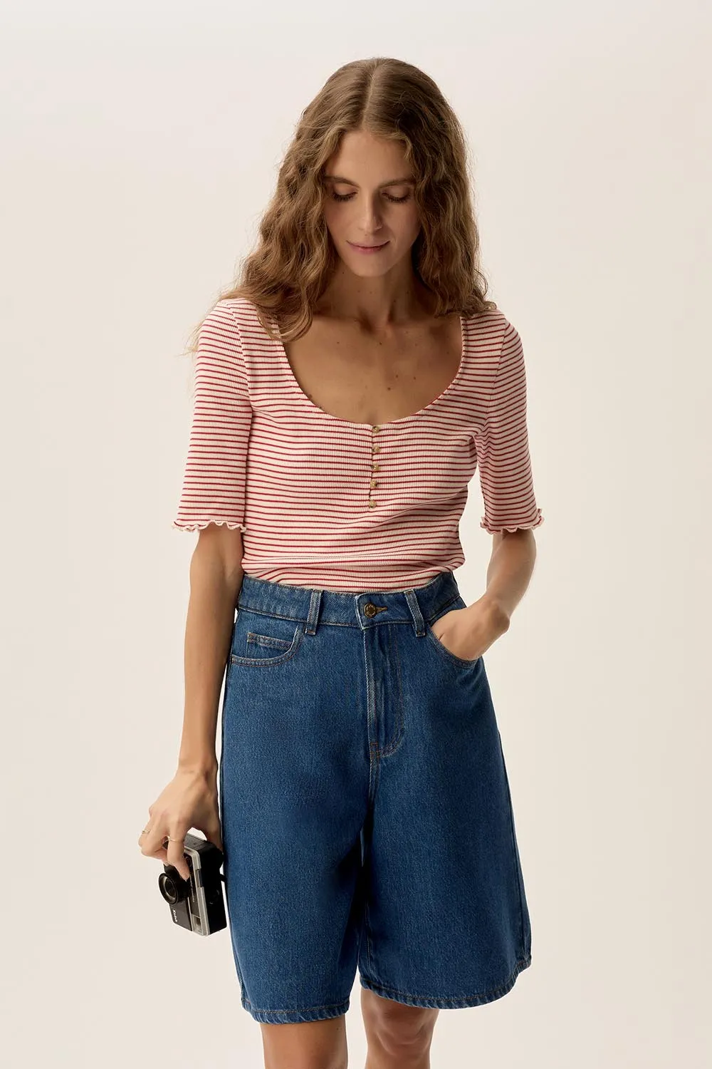 Tee-shirt Ines Cerise/Creme sold by Des Petits Hauts