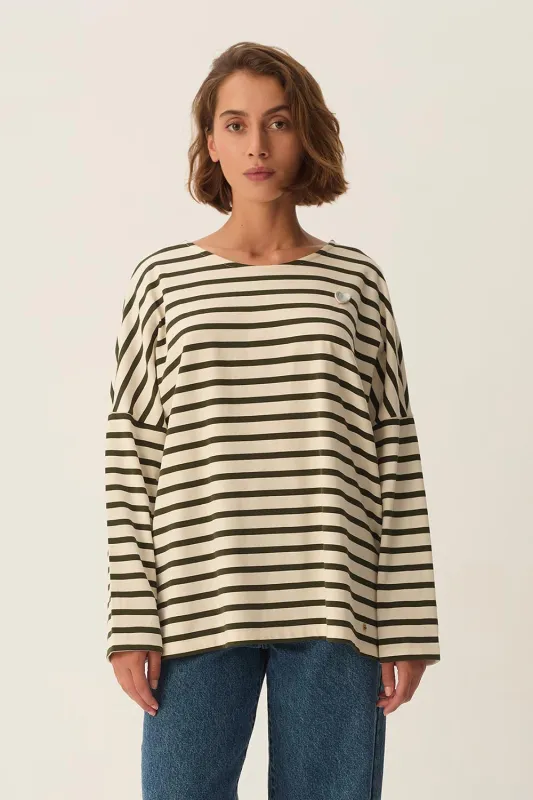 Marinière Filly Ecru/Pickle sold by Des Petits Hauts