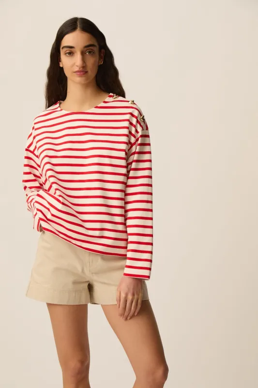 Marinière Filoute Ecru/Homard sold by Des Petits Hauts