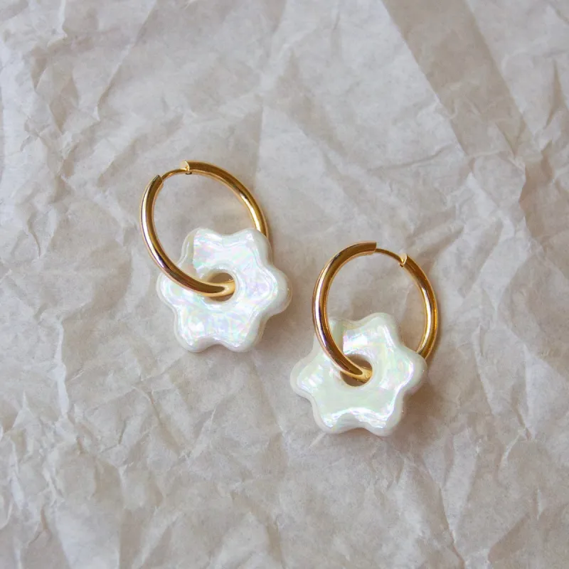Daisy Hoops - Iridescent White sold by Meghan MacWhirter