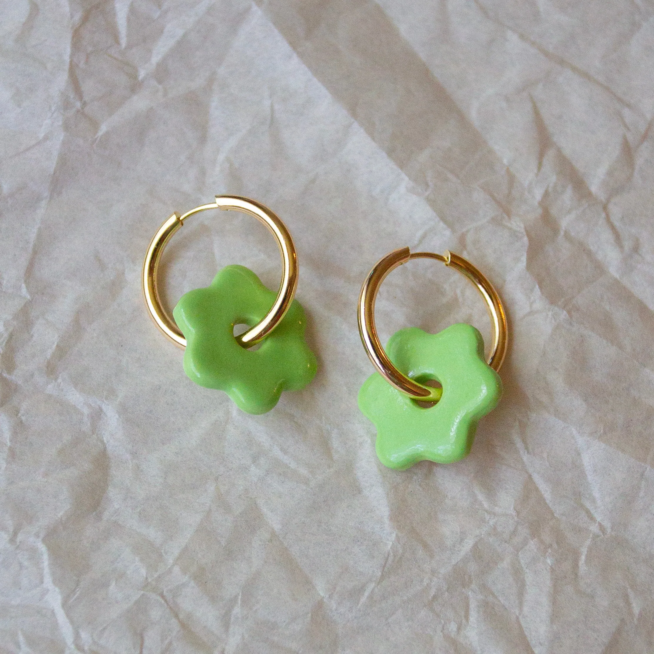 Daisy Hoops - Pistachio sold by Meghan MacWhirter
