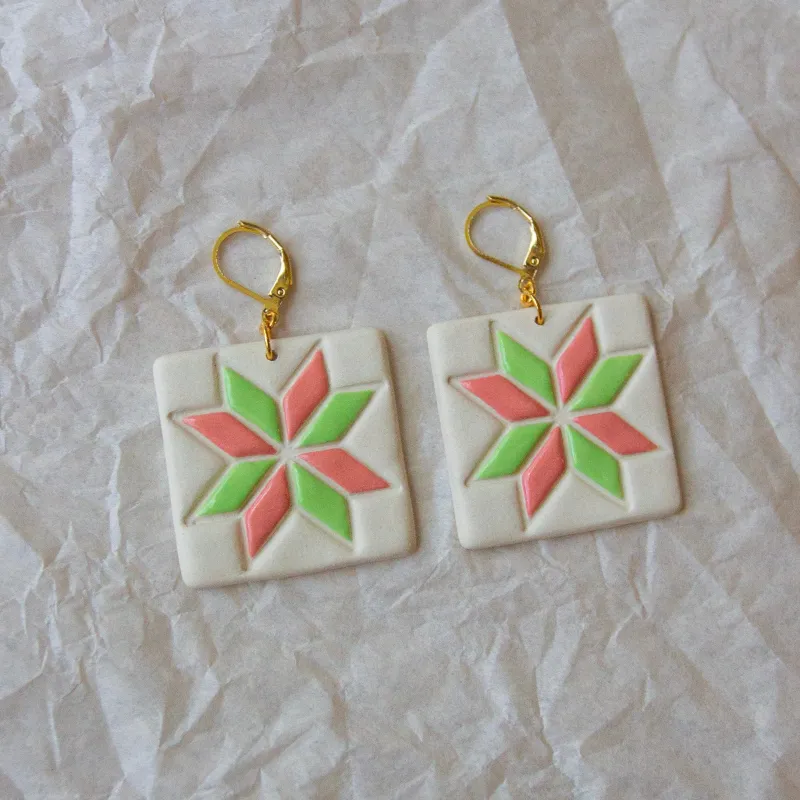 SECONDS* Quilt Square Earrings - Pink/Green made by Meghan MacWhirter