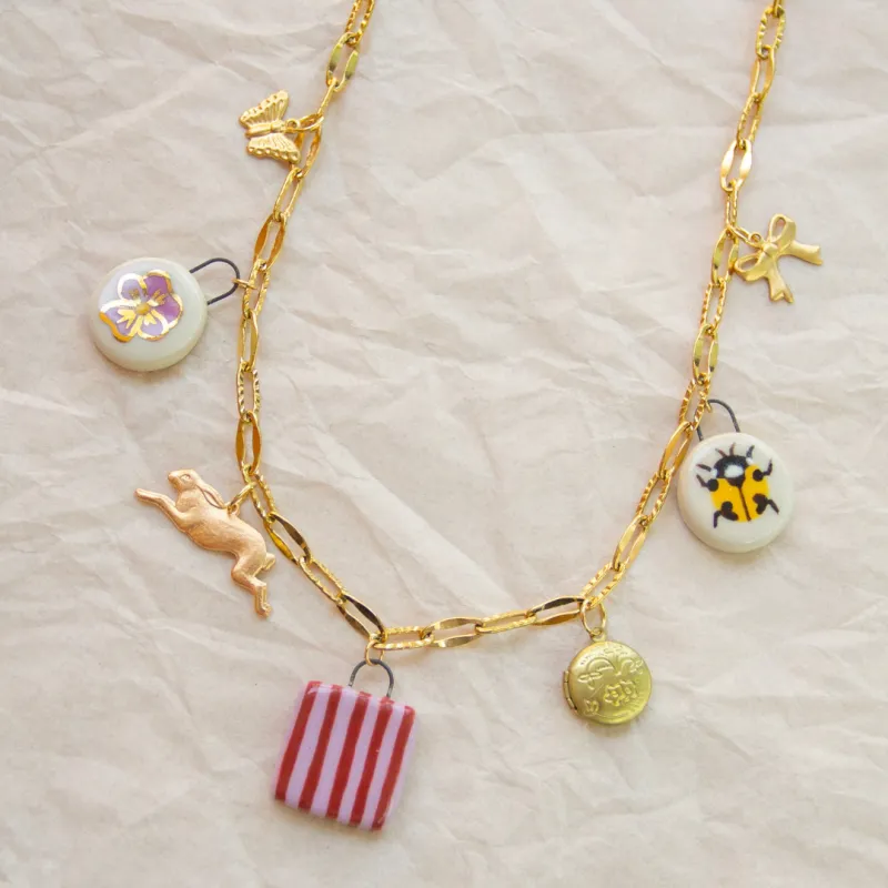 Purple + Brown Stripe Charm Necklace sold by Meghan MacWhirter