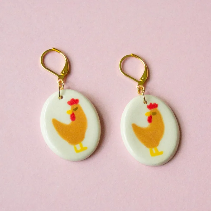 Brown Chicken Earrings sold by Meghan MacWhirter