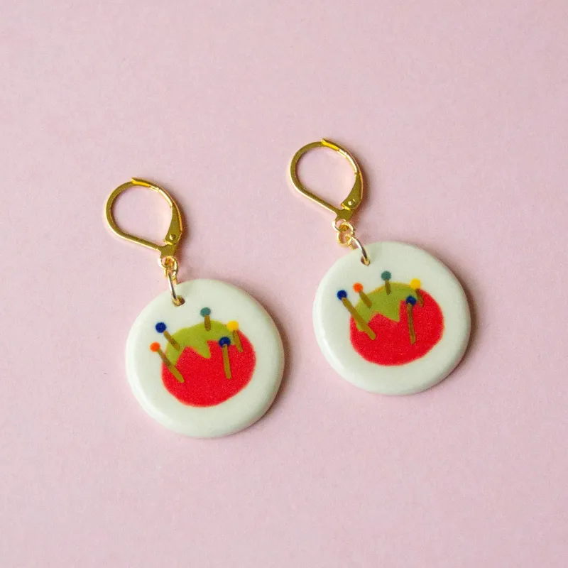 Tomato Pin Cushion Earrings sold by Meghan MacWhirter