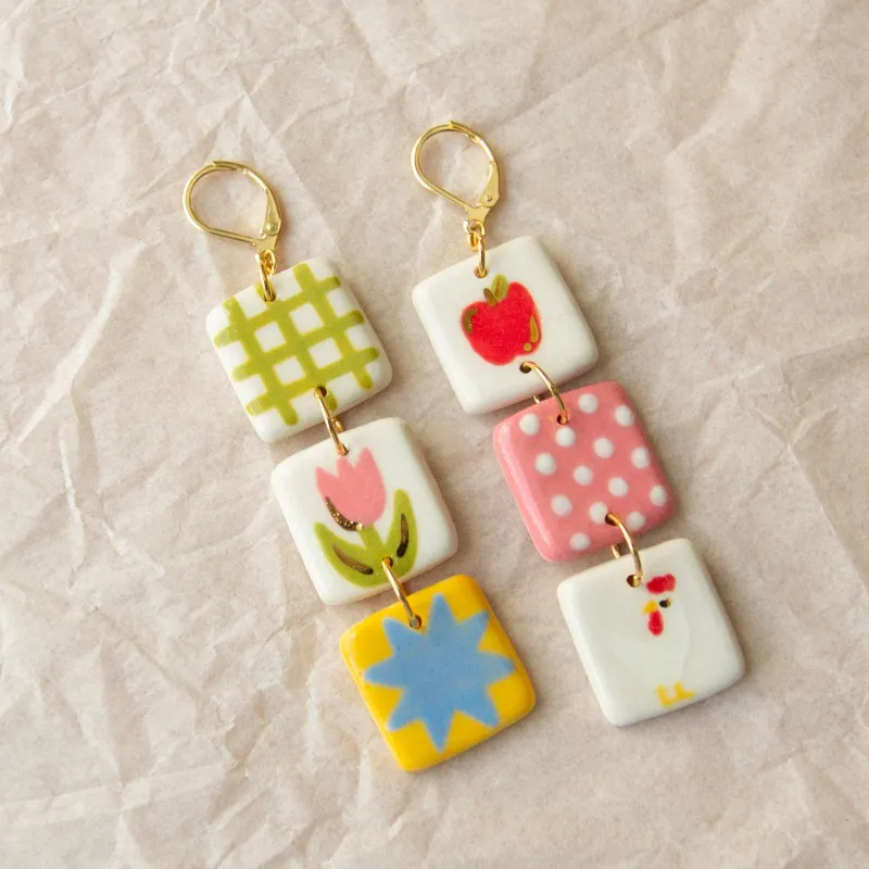 PRE-ORDER Quilt with Chicken Earrings made by Meghan MacWhirter