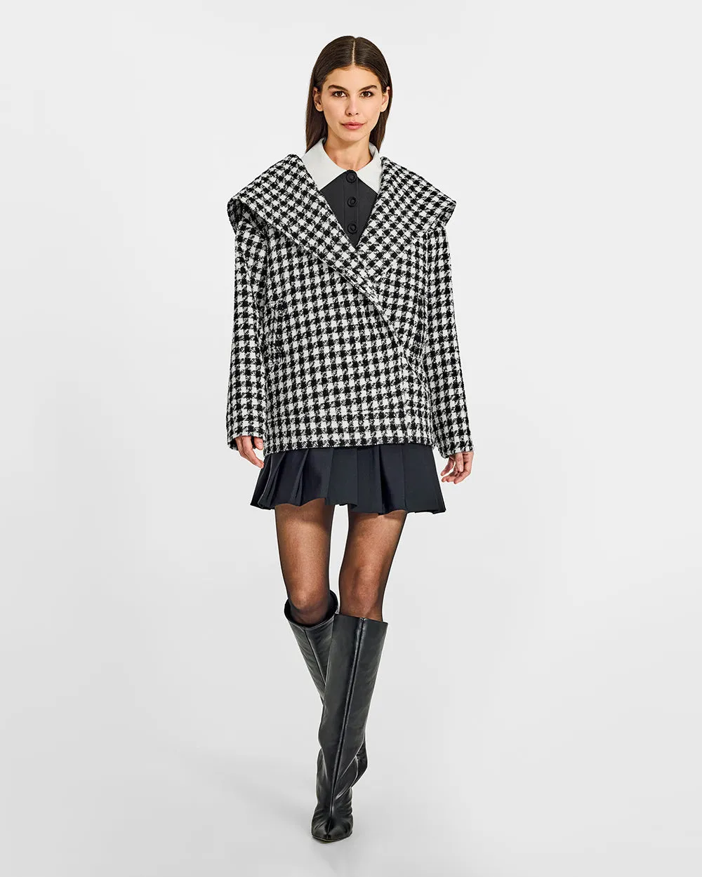 Tweed Houndstooth Suri Alpaca Oversized Hooded Jacket sold by Sentaler product image thumbnail 2