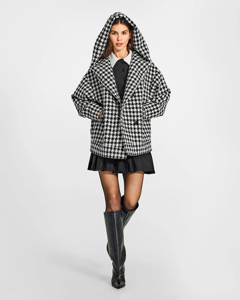 Tweed Houndstooth Suri Alpaca Oversized Hooded Jacket sold by Sentaler product image thumbnail 3