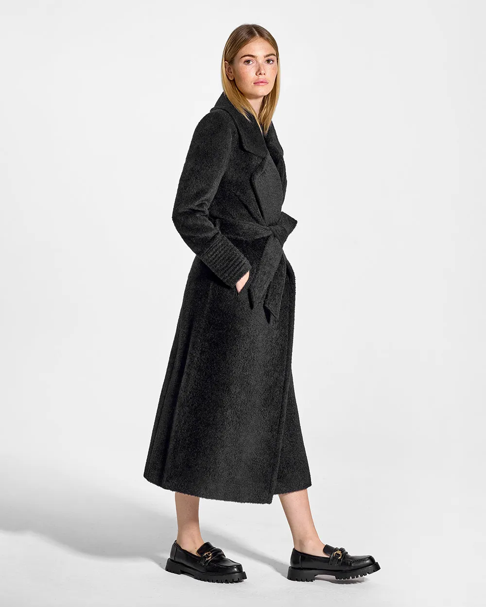 Bouclé Alpaca Long Notched Collar Wrap Coat sold by Sentaler product image thumbnail 4