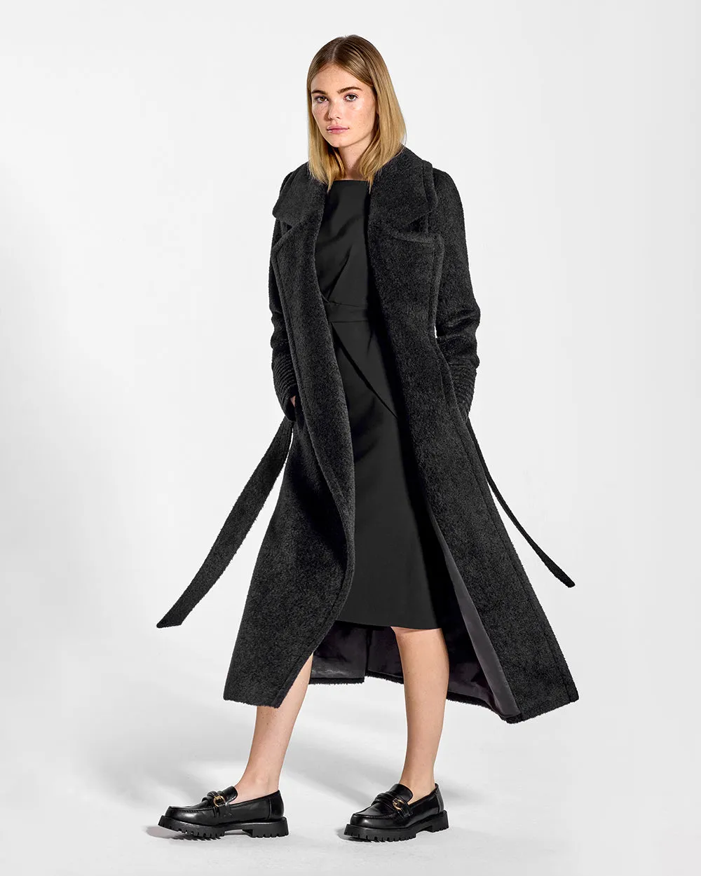 Bouclé Alpaca Long Notched Collar Wrap Coat sold by Sentaler product image thumbnail 3