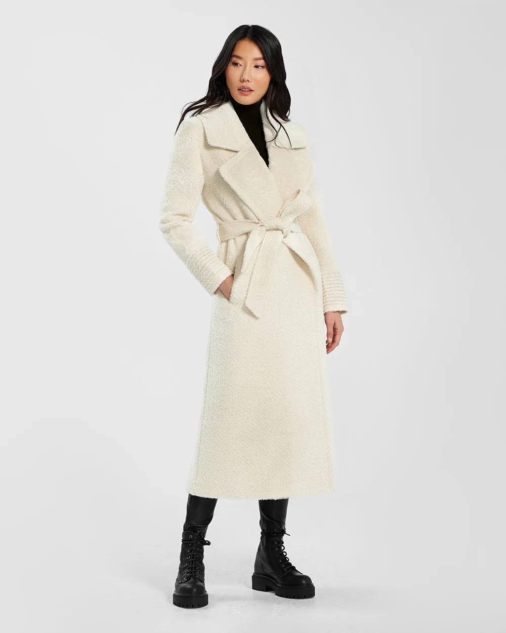 Bouclé Alpaca Long Notched Collar Wrap Coat sold by Sentaler product image thumbnail 2