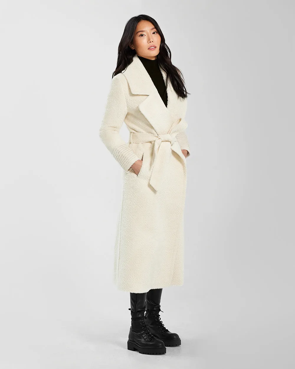 Bouclé Alpaca Long Notched Collar Wrap Coat sold by Sentaler product image thumbnail 4