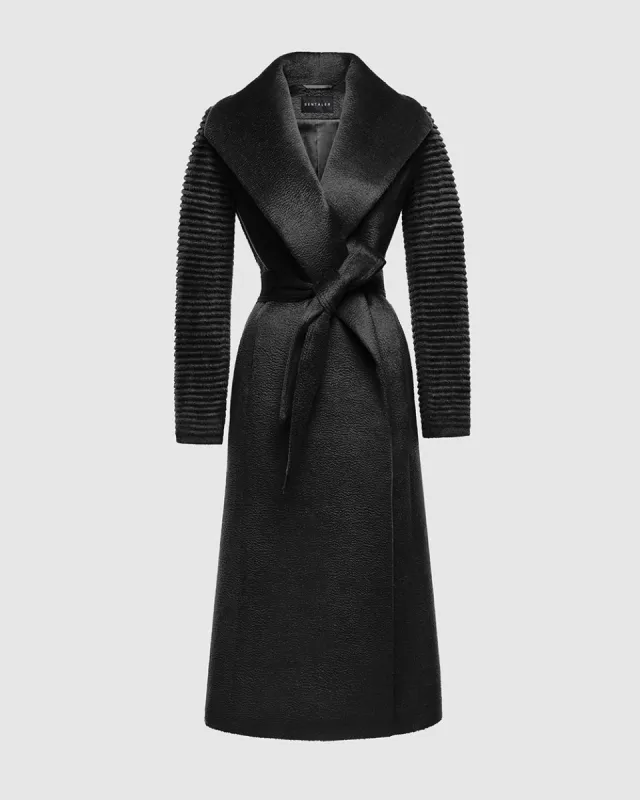 Suri Alpaca Long Shawl Collar Wrap Coat with Ribbed Sleeves sold by Sentaler