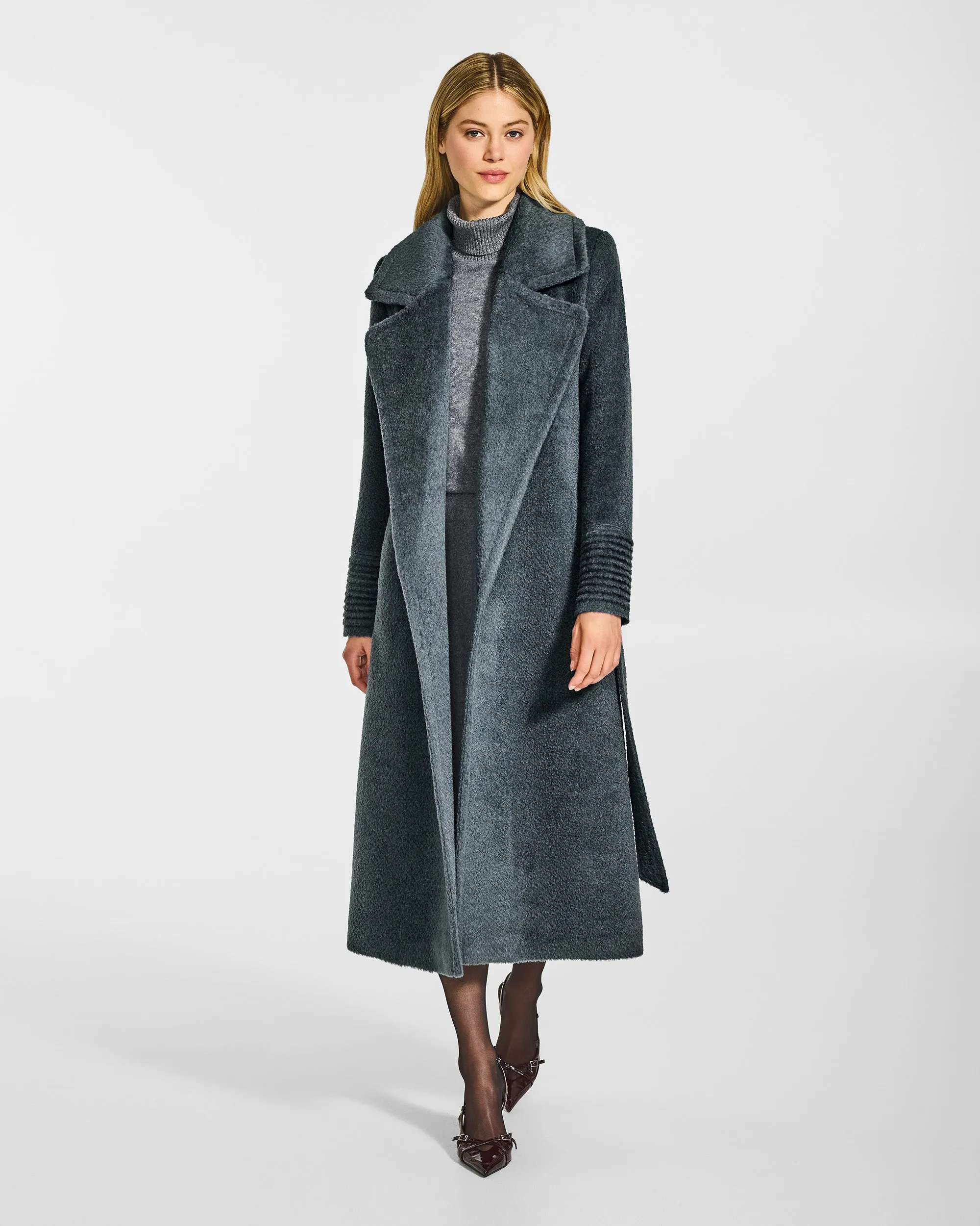 Bouclé Alpaca Long Notched Collar Wrap Coat sold by Sentaler product image thumbnail 3