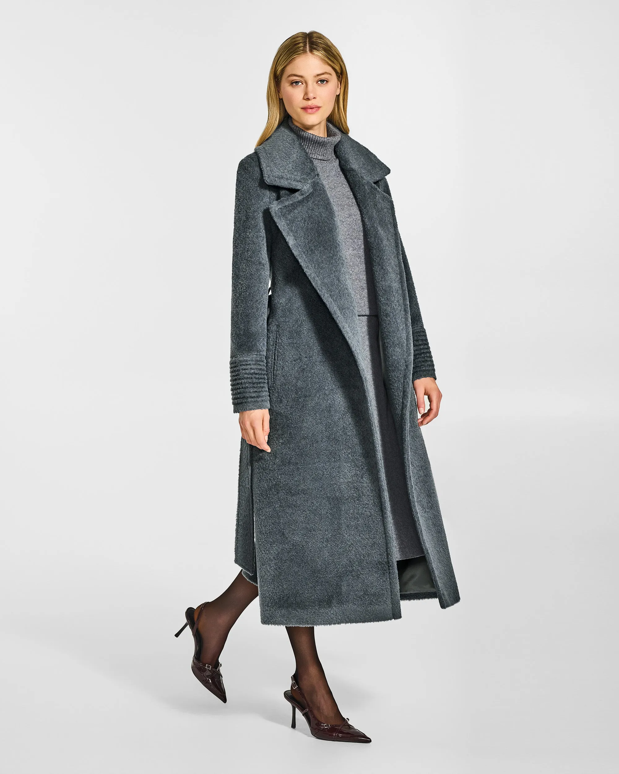 Bouclé Alpaca Long Notched Collar Wrap Coat sold by Sentaler product image thumbnail 4