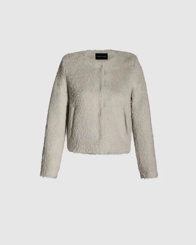 Textured Suri Alpaca Collarless Moto Jacket sold by Sentaler