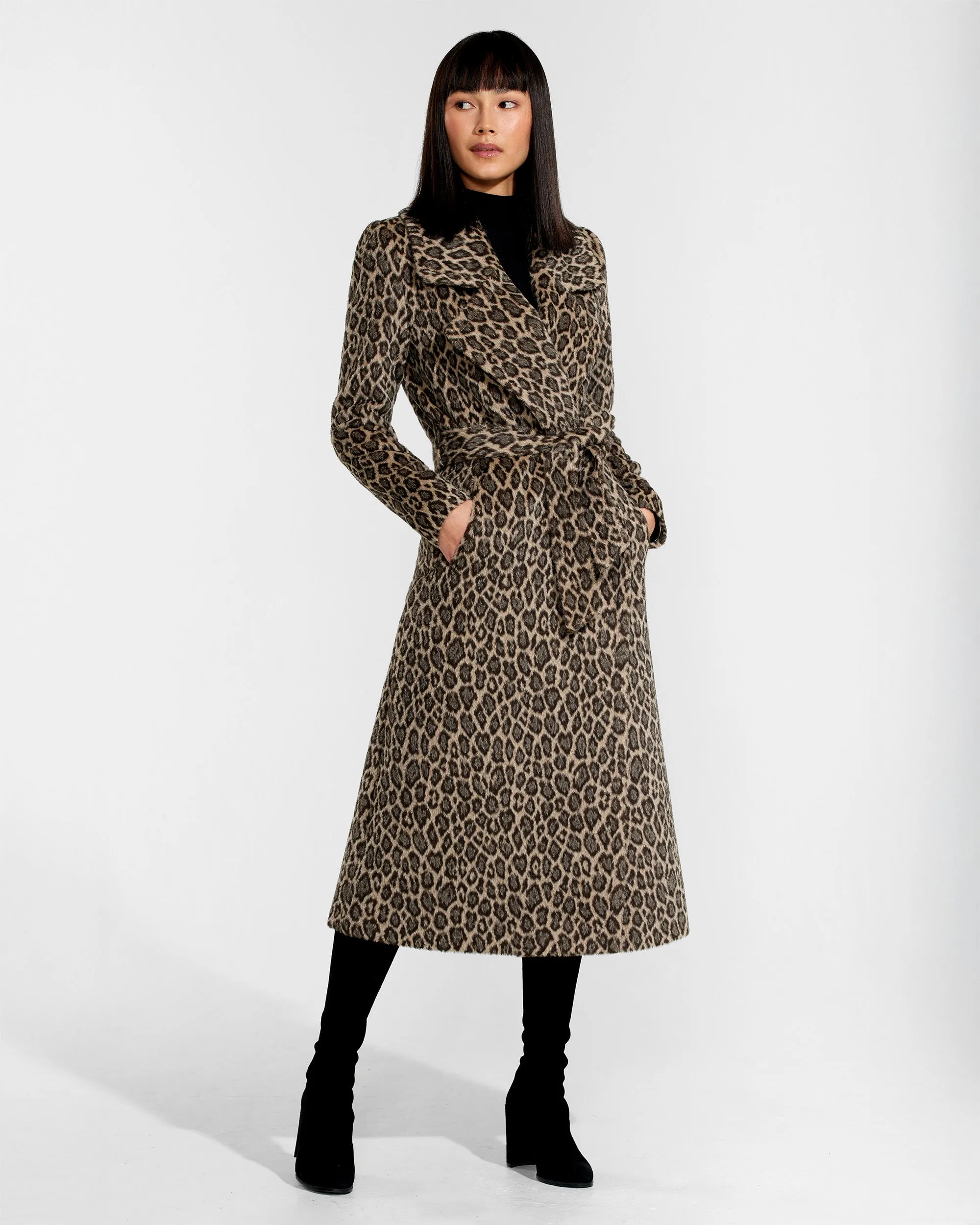 Leopard Alpaca Long Notched Collar Wrap Coat sold by Sentaler product image thumbnail 3