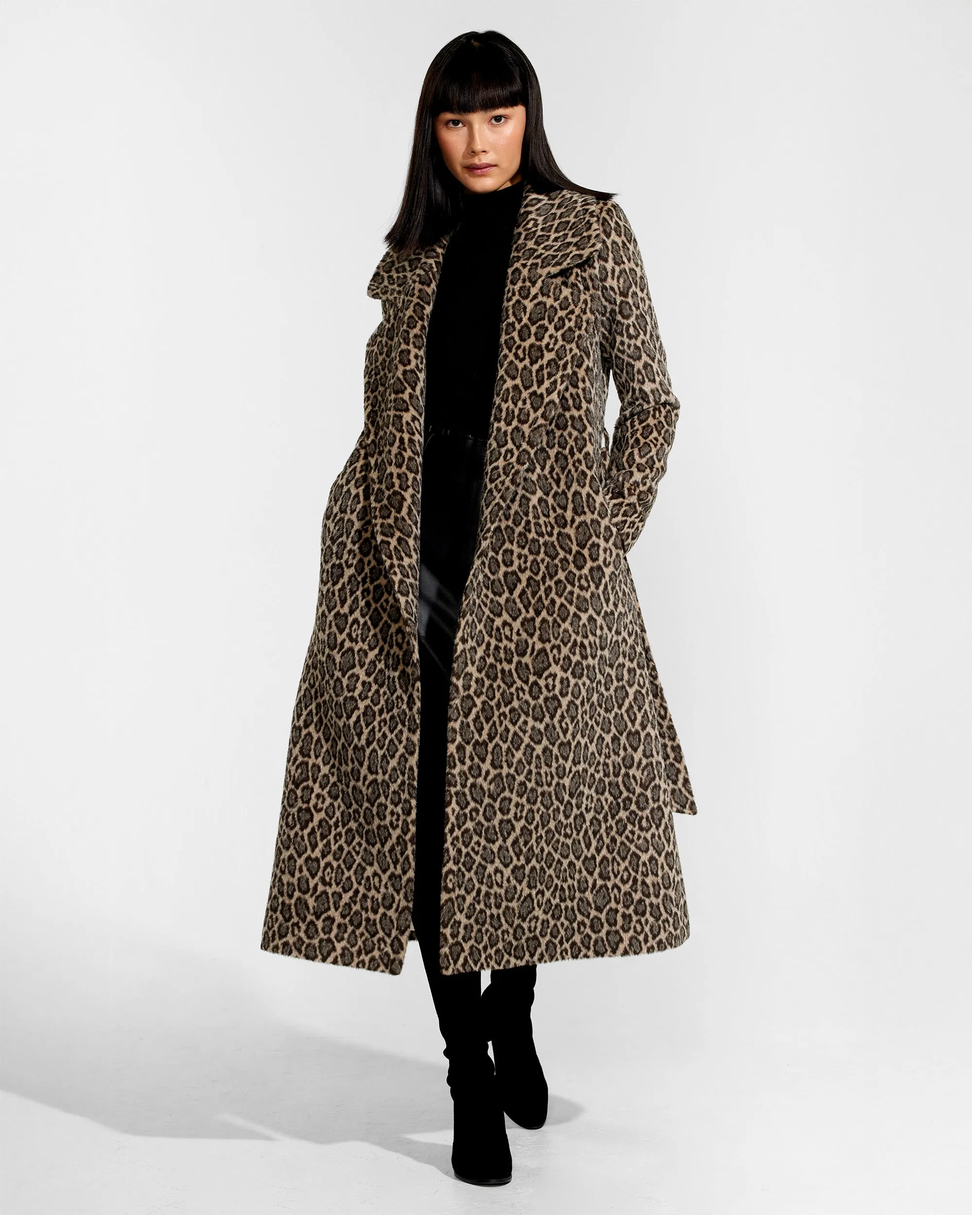 Leopard Alpaca Long Notched Collar Wrap Coat sold by Sentaler product image thumbnail 4