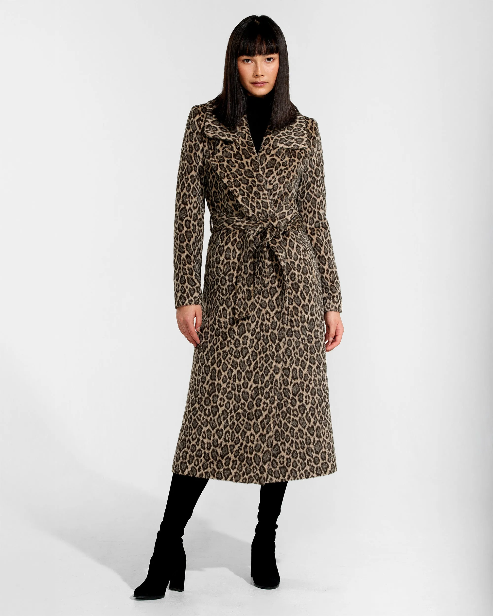 Leopard Alpaca Long Notched Collar Wrap Coat sold by Sentaler product image thumbnail 2