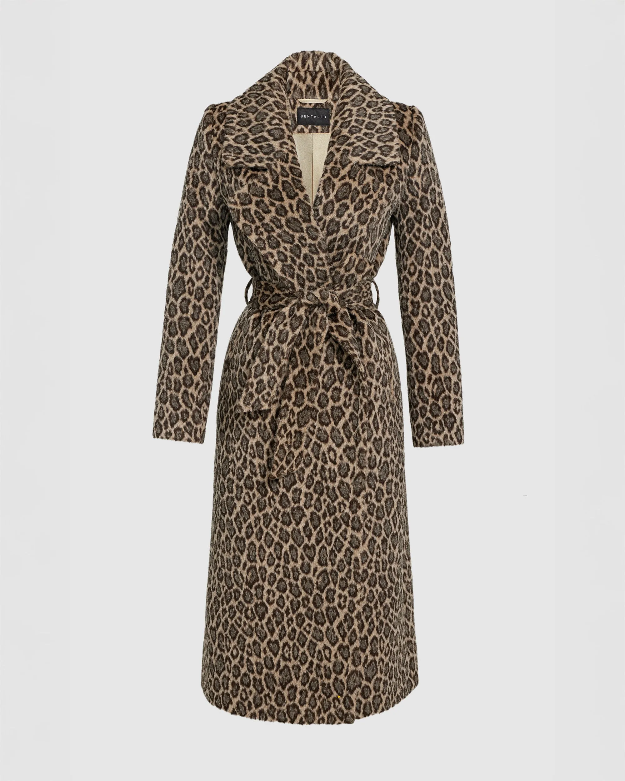 Leopard Alpaca Long Notched Collar Wrap Coat sold by Sentaler