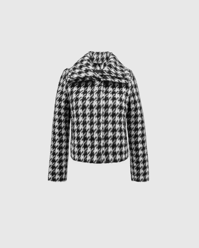Houndstooth Suri Alpaca Moto Jacket with Signature Double Collar sold by Sentaler