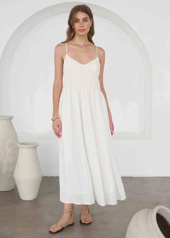 Catherine V-Neck Midi Dress - Cream Multi made by Moon River