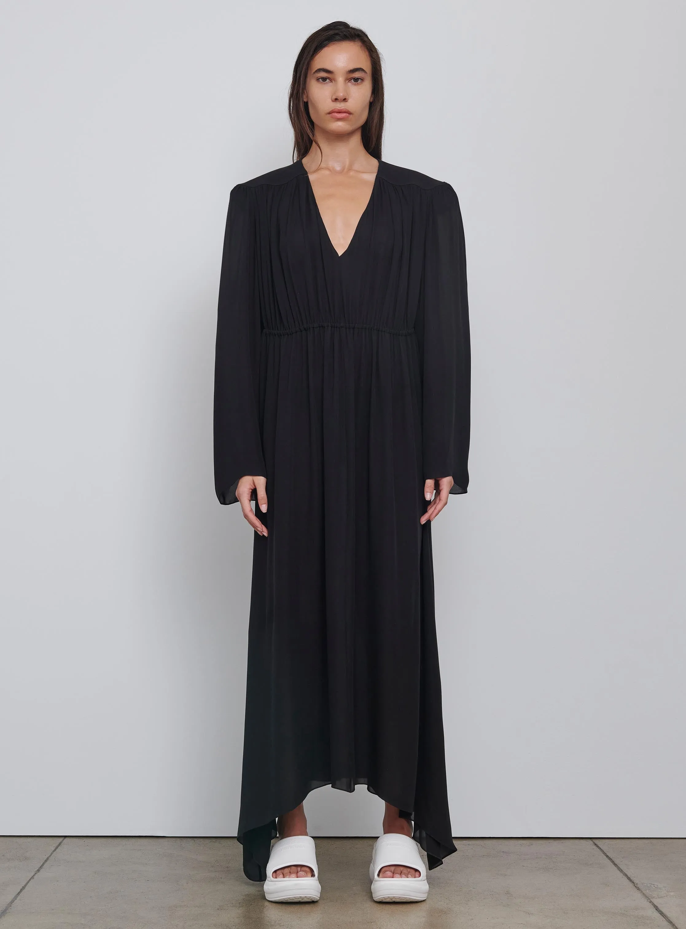 Gathered V-Neck Dress sold by WARDROBE.NYC