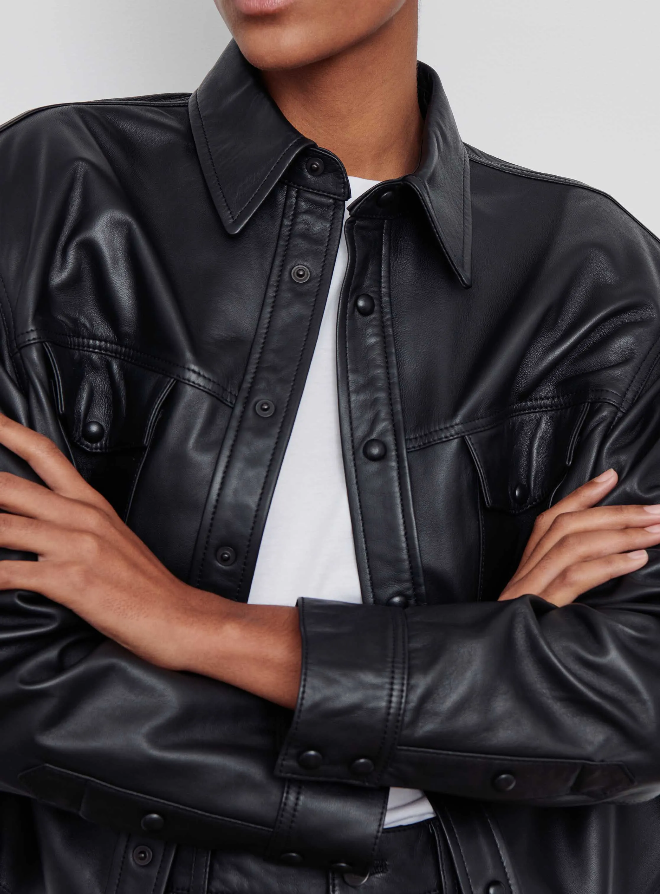 Leather Shirt Jacket sold by WARDROBE.NYC product image thumbnail 5