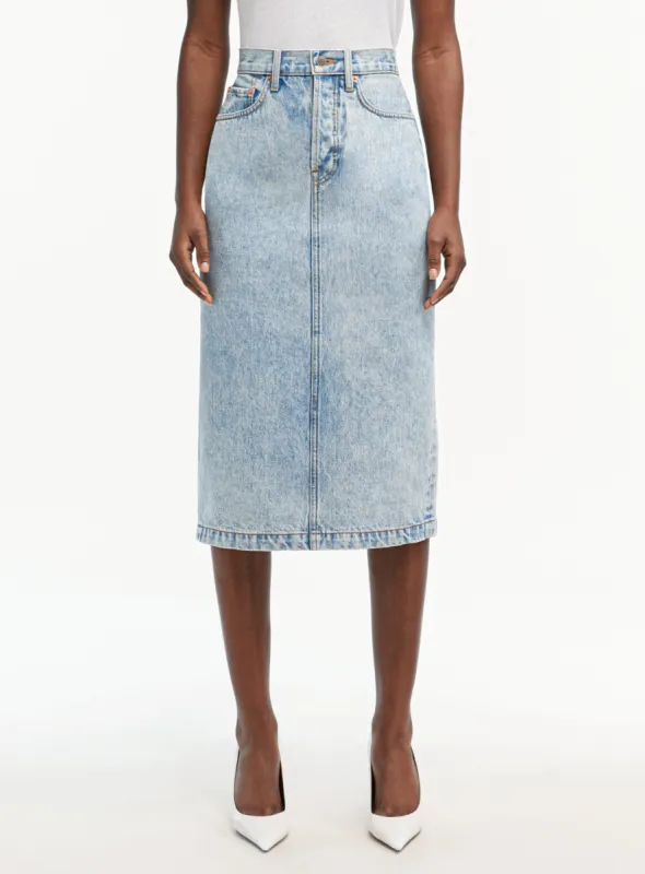 Denim Midi Skirt sold by WARDROBE.NYC