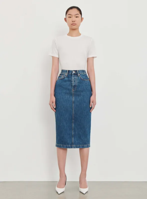 Denim Midi Skirt sold by WARDROBE.NYC