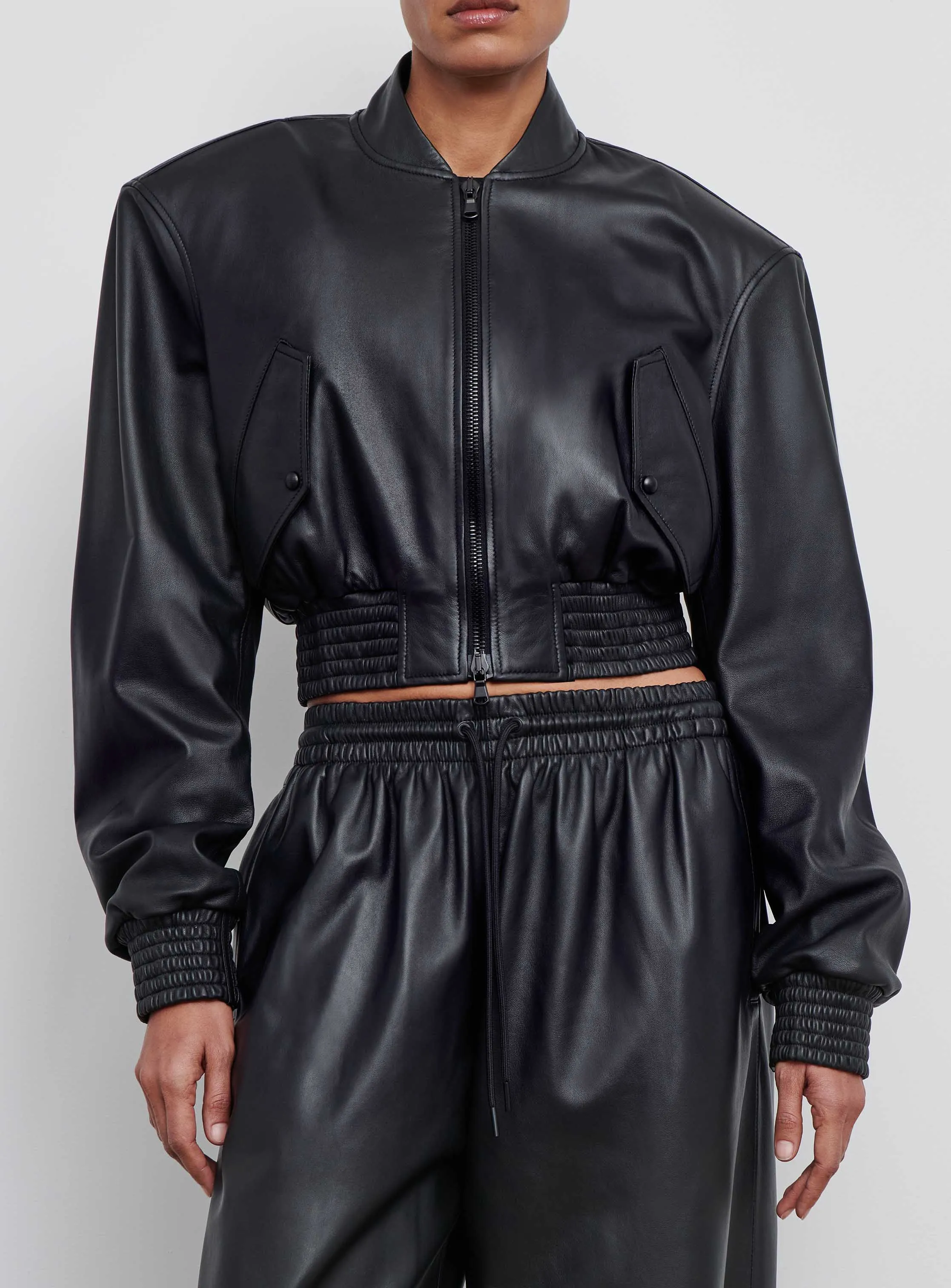 Leather Tailored Crop Bomber sold by WARDROBE.NYC product image thumbnail 4